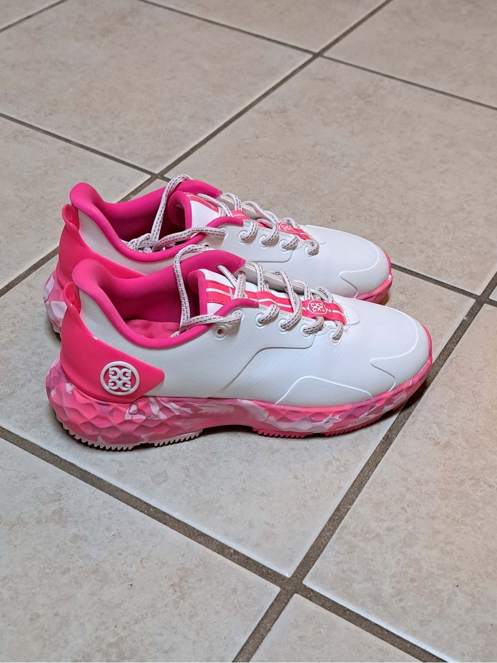 G/FORE Women's MG4+ golf shoes in the Snow/Knockout Pink Colorway - Picture 6 of 11